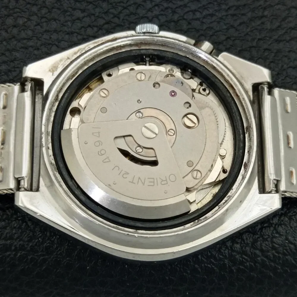 Vintage 1981 Orient Automatic Mens Silver Watch W/daydate & Gold accents